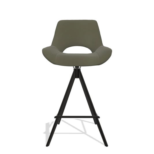 Sgabello da bar Matera 6483 in Pelle B962 (grigio scuro), gambe in nero, vista frontale