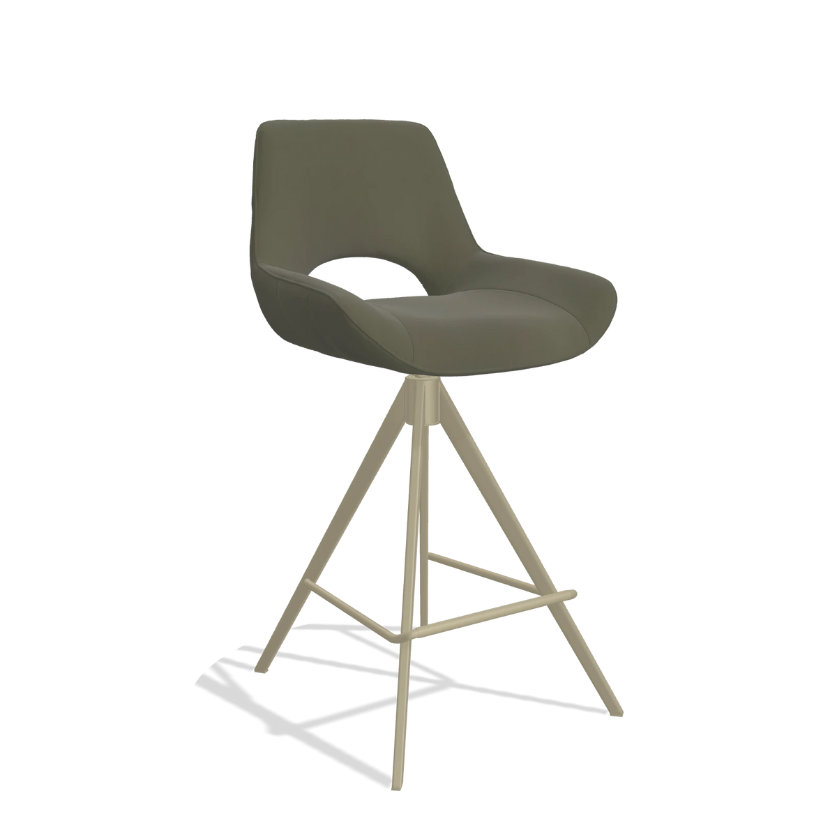 Tabouret de bar Matera 6483 en Cuir B962 (gris foncé), pieds en champagne, vue de trois-quarts
