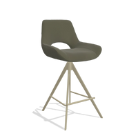 Tabouret de bar Matera 6483 en Cuir B962 (gris foncé), pieds en champagne, vue de trois-quarts
