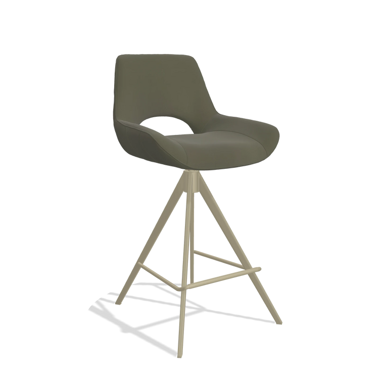 Tabouret de bar Matera 6483 en Cuir B962 (gris foncé), pieds en champagne, vue de trois-quarts
