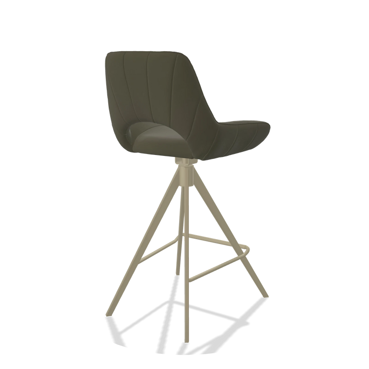 Tabouret de bar Matera 6483 en Cuir B962 (gris foncé), pieds en champagne, vue de trois-quarts arrière