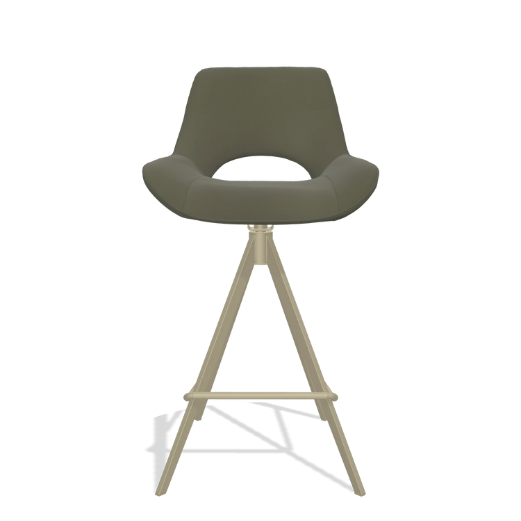 Tabouret de bar Matera 6483 en Cuir B962 (gris foncé), pieds en champagne, vue de face