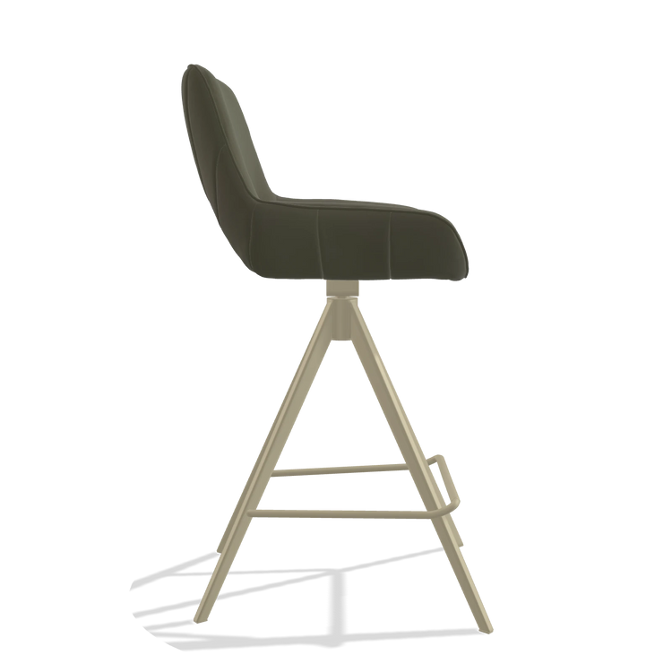 Tabouret de bar Matera 6483 en Cuir B962 (gris foncé), pieds en champagne, vue de profil