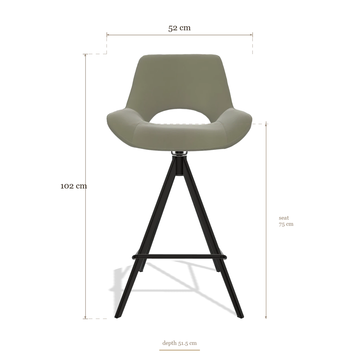 Tabouret de bar Matera 6483, dimensions 52 x 51.5 x 102 cm