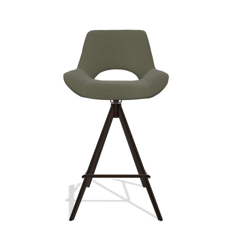 Tabouret de bar Matera 6483 en Cuir B962 (gris foncé), pieds en espresso, vue de face