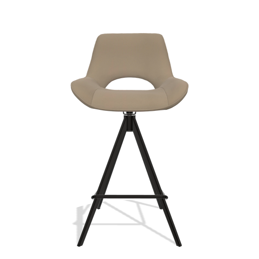 Sgabello da bar Matera 6483 in Pelle B968 (tortora), gambe in nero, vista frontale