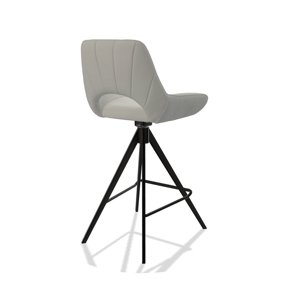 Sgabello da bar Matera 6483 in Pelle B970 (grigio chiaro), gambe in nero, vista posteriore angolata