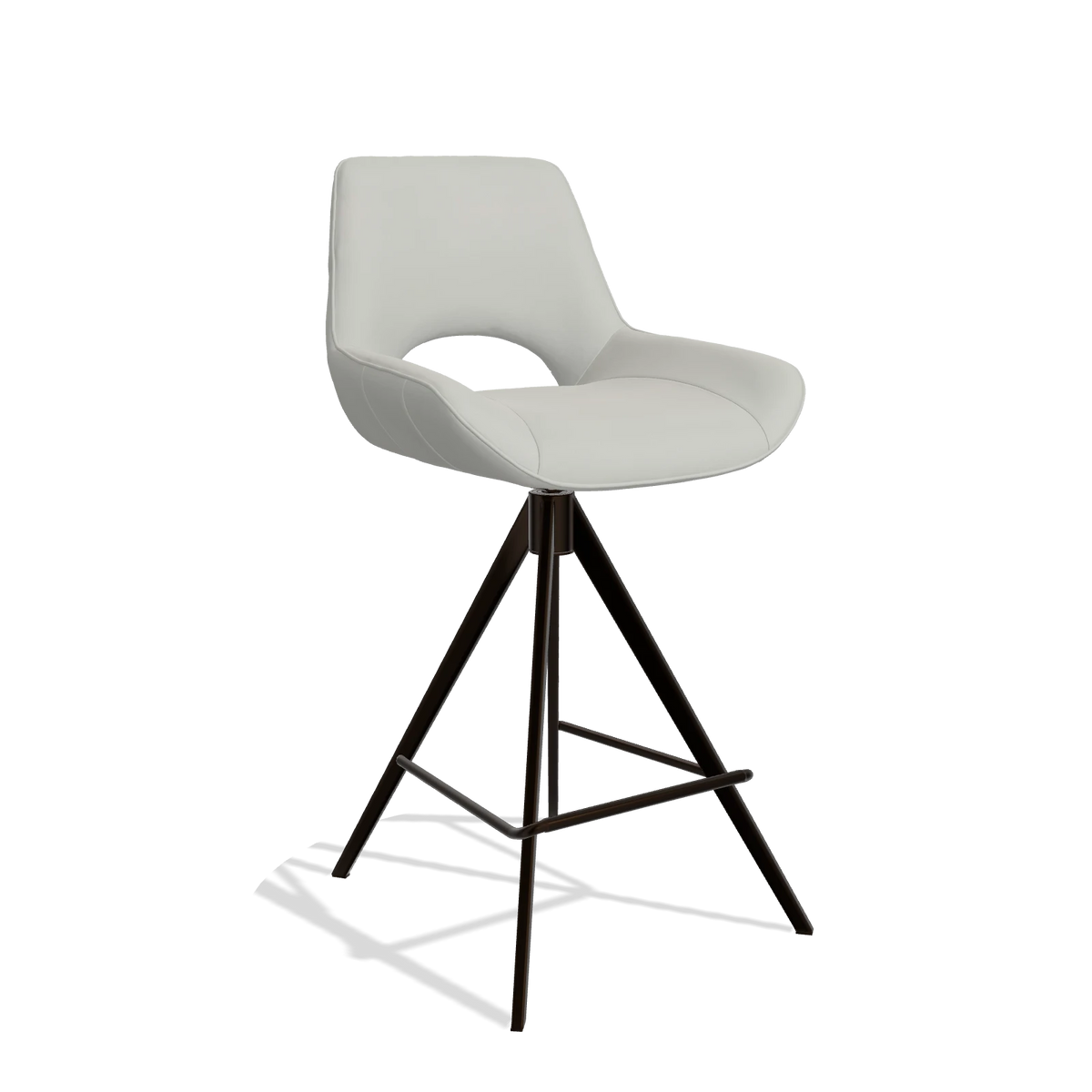 Sgabello da bar Matera 6483 in Pelle B970 (grigio chiaro), gambe in espresso, vista angolata
