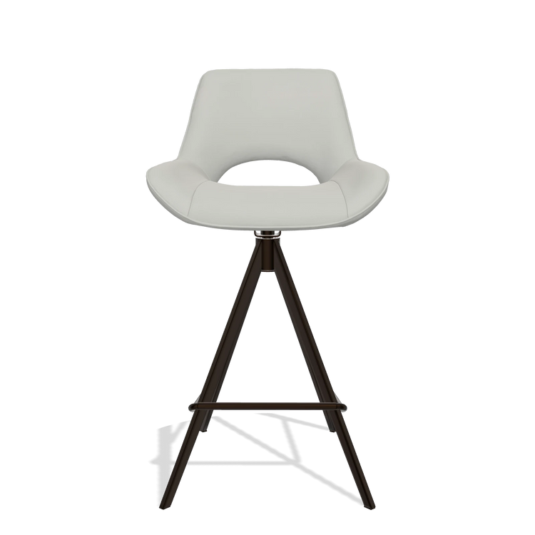Sgabello da bar Matera 6483 in Pelle B970 (grigio chiaro), gambe in espresso, vista frontale