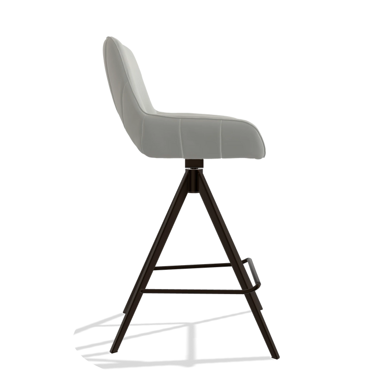 Sgabello da bar Matera 6483 in Pelle B970 (grigio chiaro), gambe in espresso, vista laterale
