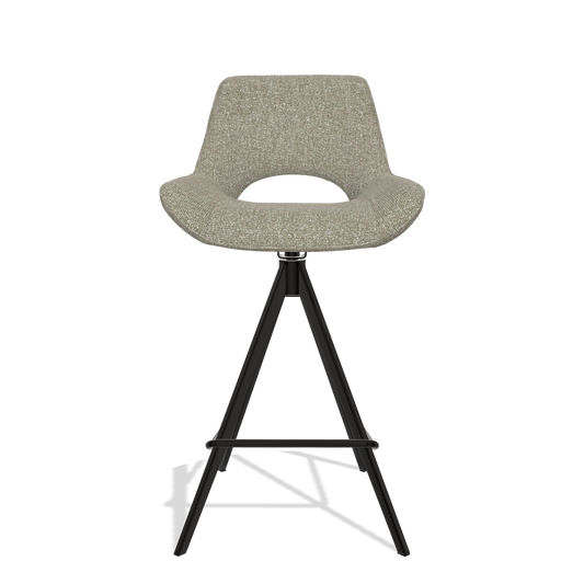 Bar Stool Matera 6483 in Lodge 05 fabric (taupe), black legs, front view