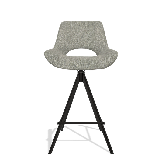 Bar Stool Matera 6483 in Lodge 84 fabric (taupe), black legs, front view