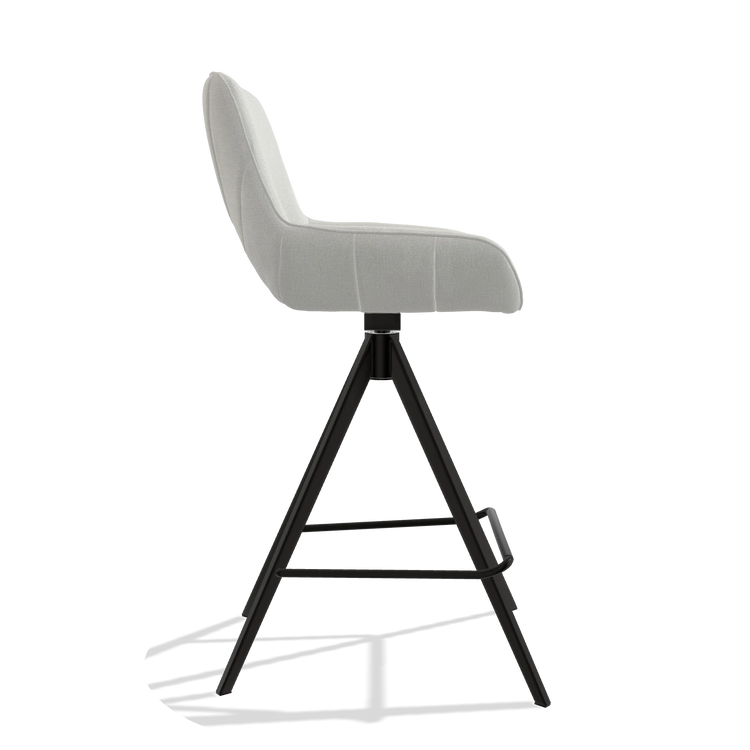 Taburete de bar Matera 6483 en tela Niagara 901 (gris claro), patas en negro, vista lateral