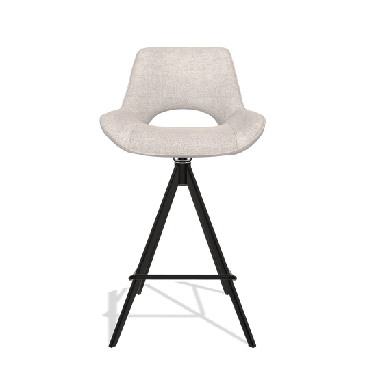 Bar Stool Matera 6483 in Oasis 01 fabric (light grey), black legs, front view