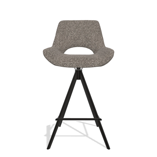 Bar Stool Matera 6483 in Oasis 108 fabric (dark grey), black legs, front view