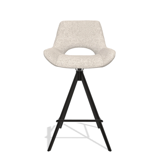 Bar Stool Matera 6483 in Oasis 196 fabric (light grey), black legs, front view