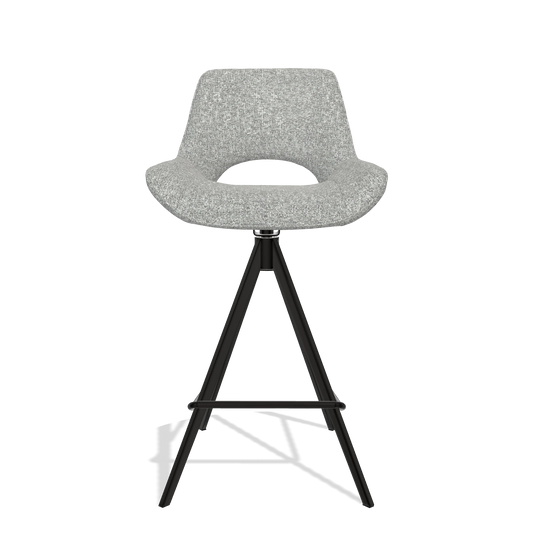 Bar Stool Matera 6483 in Oasis 40 fabric (greige), black legs, front view