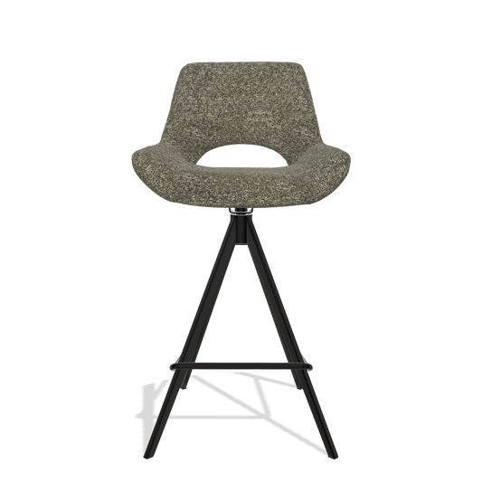Bar Stool Matera 6483 in Oasis 88 fabric (brown), black legs, front view