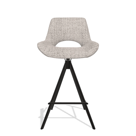 Bar Stool Matera 6483 in Oasis 91 fabric (greige), black legs, front view
