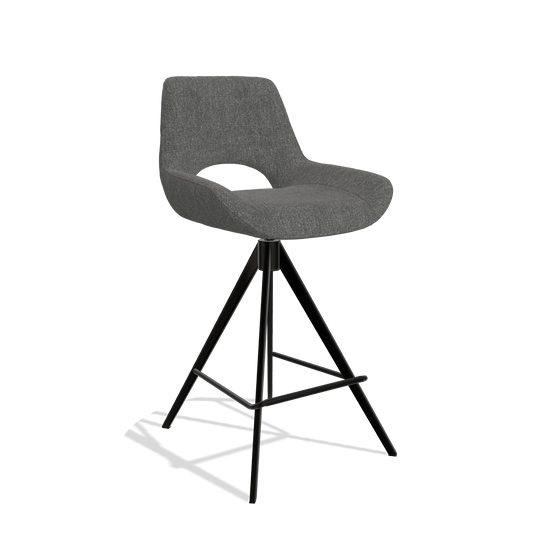 Sgabello da bar Matera 6483 in tessuto San Remo 800 (antracite), gambe in nero, vista angolata