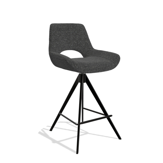 Sgabello da bar Matera 6483 in tessuto Sneak 67 (nero), gambe in nero, vista angolata