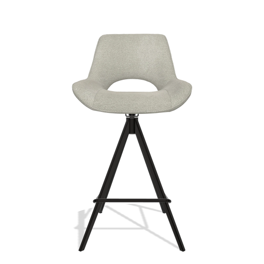 Sgabello da bar Matera 6483 in tessuto Stella 01 (greige), gambe in nero, vista frontale