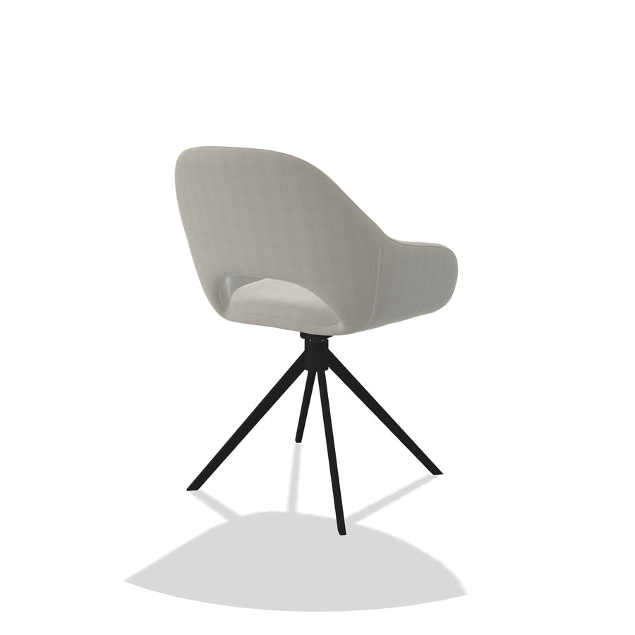 Messina 6510 dining chair in Sneak 01 Natural fabric with black swivel base, rear angled view