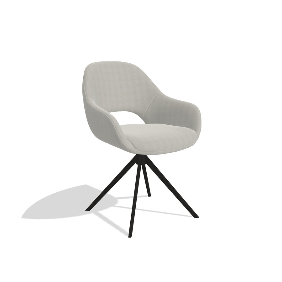 Messina 6510 dining chair in Sneak 01 Natural fabric with black swivel base, angled view