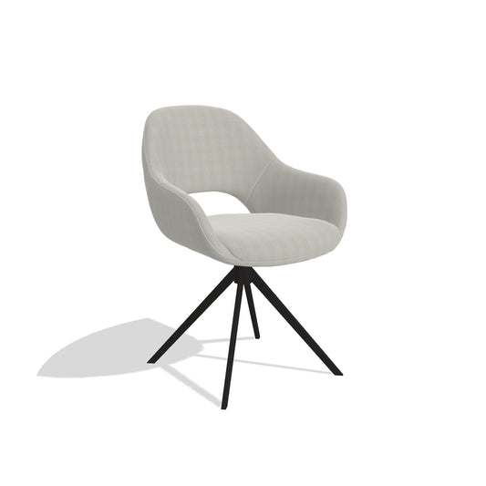 Messina 6510 dining chair in Sneak 01 Natural fabric with black swivel base, angled view