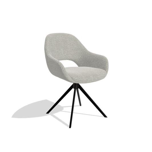 Messina 6510 dining chair in Sneak 01 Natural fabric with black swivel base, angled view