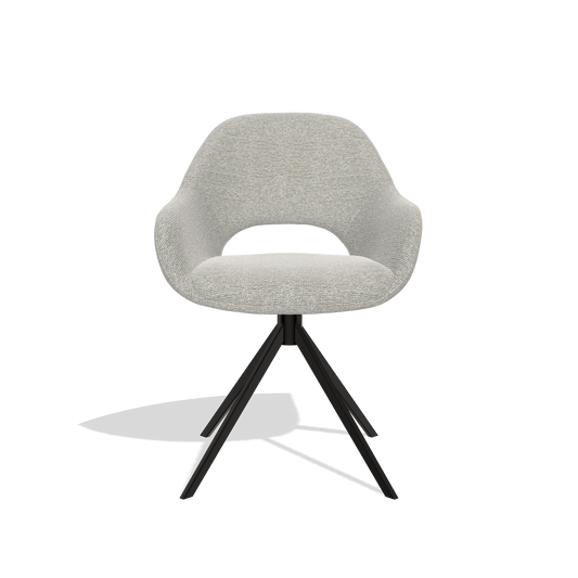 Messina 6510 dining chair in Sneak 01 Natural fabric with black swivel base, front view