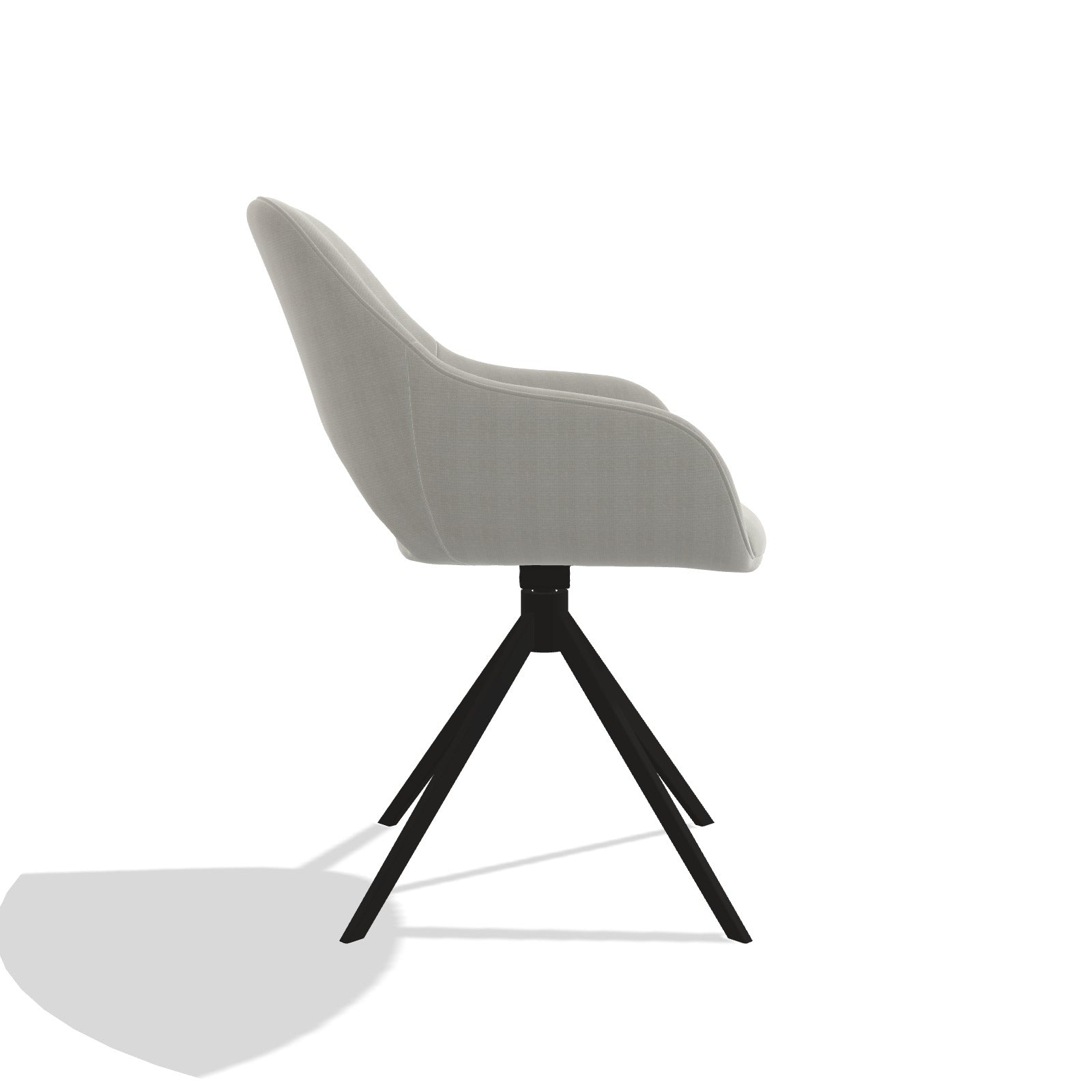Messina 6510 dining chair in Sneak 01 Natural fabric with black swivel base, side view
