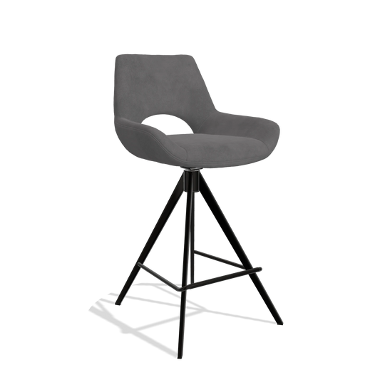 Taburete de bar Messina 6555 en tela Adore 180 (gris oscuro), patas en negro, vista en ángulo