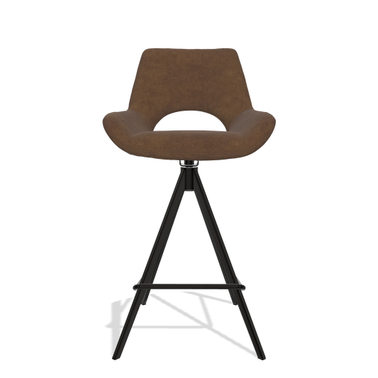Tabouret de bar Messina 6555 en tissu Adore 28 (chocolat), pieds en noir, vue de face