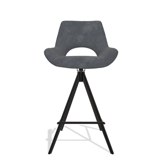 Tabouret de bar Messina 6555 en tissu Adore 56 (anthracite), pieds en noir, vue de face