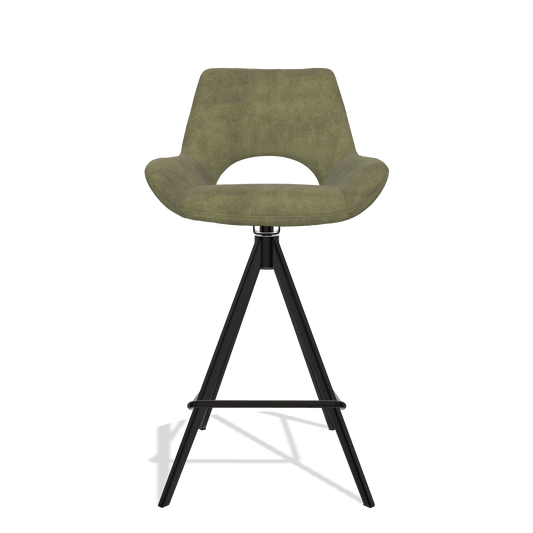Tabouret de bar Messina 6555 en tissu Adore 59 (olive), pieds en noir, vue de face