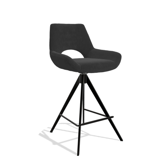 Taburete de bar Messina 6555 en tela Adore 67 (negro), patas en negro, vista en ángulo