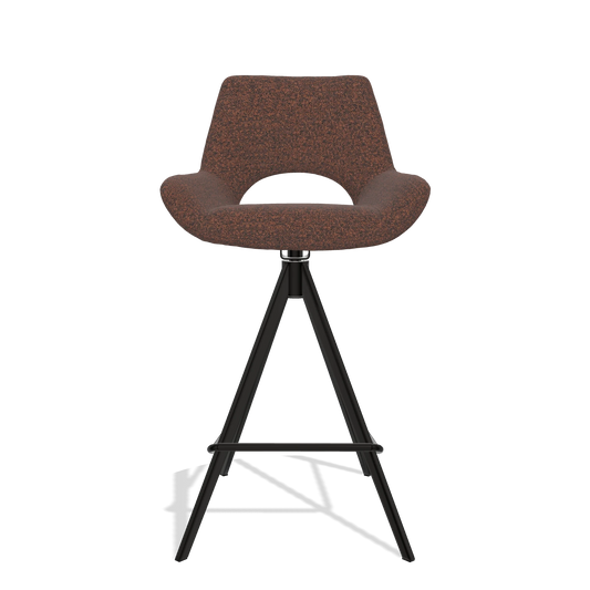 Tabouret de bar Messina 6555 en tissu Ascot Brick (chocolat), pieds en noir, vue de face
