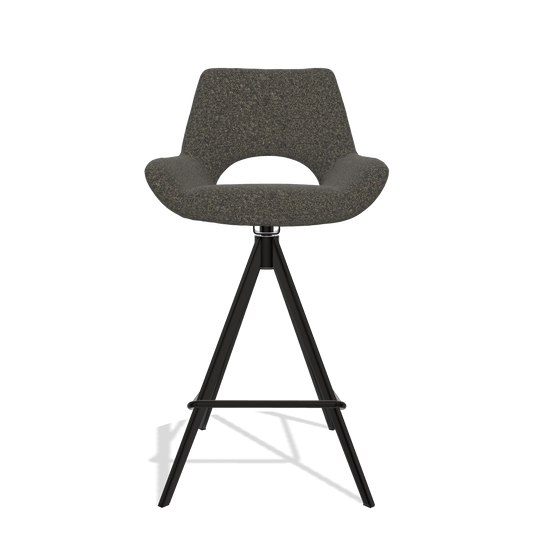 Tabouret de bar Messina 6555 en tissu Ascot Mouse (chocolat), pieds en noir, vue de face