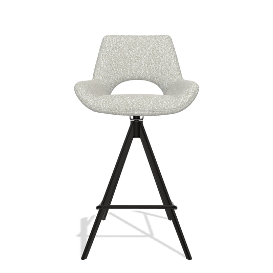 Tabouret de bar Messina 6555 en tissu Ascot Pearl (gris clair), pieds en noir, vue de face