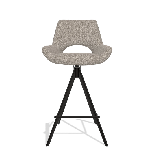 Tabouret de bar Messina 6555 en tissu Ascot Toffee (gris), pieds en noir, vue de face