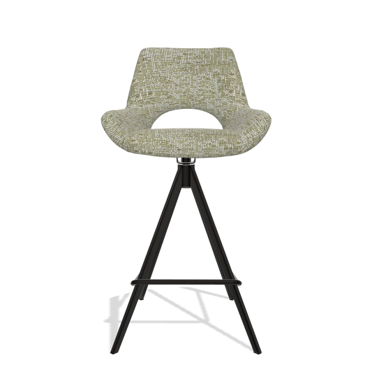 Tabouret de bar Messina 6555 en tissu Be Fine 429 (vert sauge), pieds en noir, vue de face