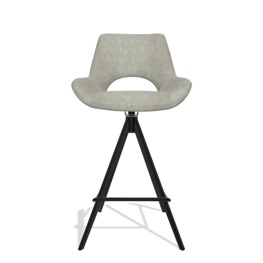 Tabouret de bar Messina 6555 en tissu Bull 65 (grège), pieds en noir, vue de face