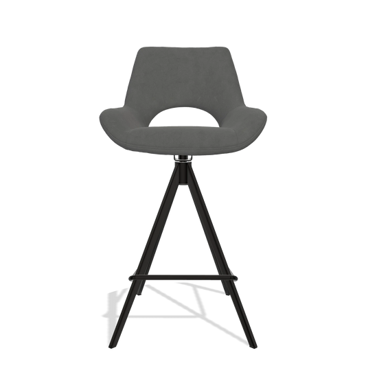 Barhocker Messina 6555 in Stoff Bull 67 (Dunkelgrau), Beine in Schwarz, Vorderansicht