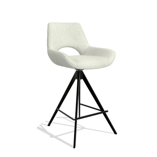 Tabouret de bar Messina 6555 en tissu Energy 101 (gris clair), pieds en noir, vue de trois-quarts