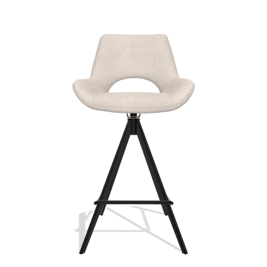 Bar Stool Messina 6555 in Guard 01 fabric (light grey), black legs, front view