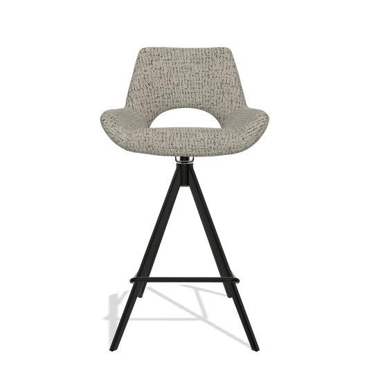 Bar Stool Messina 6555 in Horta 01 fabric (grey), black legs, front view