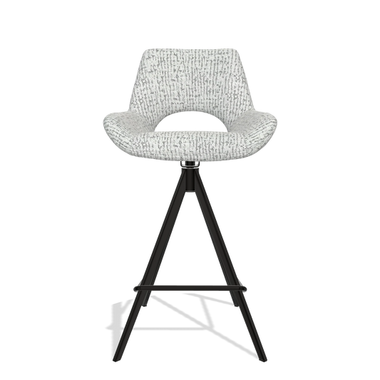 Bar Stool Messina 6555 in Horta 101 fabric (light grey), black legs, front view