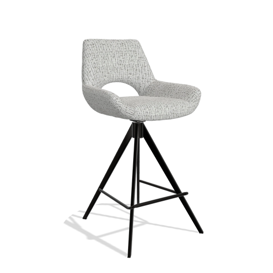 Bar Stool Messina 6555 in Horta 106 fabric (light grey), black legs, angled view