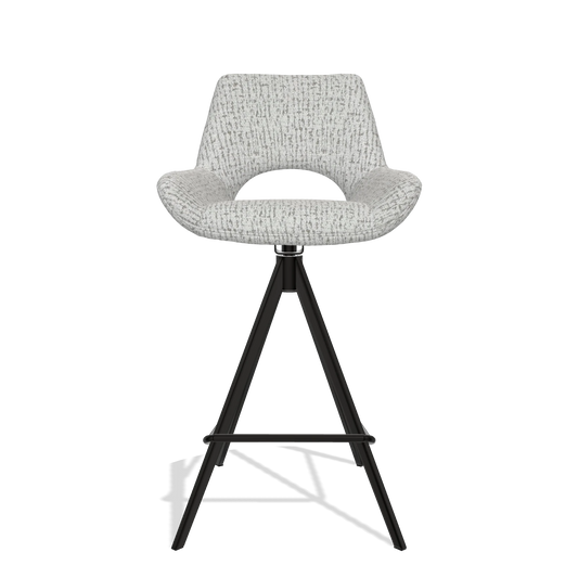 Bar Stool Messina 6555 in Horta 106 fabric (light grey), black legs, front view